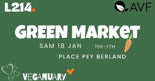 affiche verte pour le Green Market spécial veganuary du 18 janvier 2025